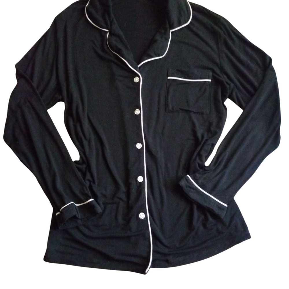 Classic Black Pajama Set with White Trim
